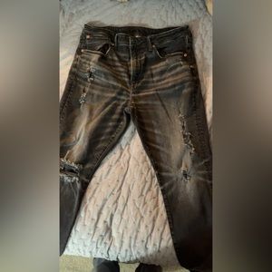 American Eagle 34/30 athletic slim straight Airflex ripped design, black jeans